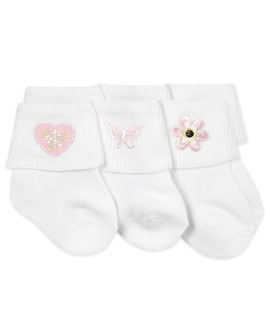 Jefferies Socks Baby Girl Applique Collection Turn Cuff Socks