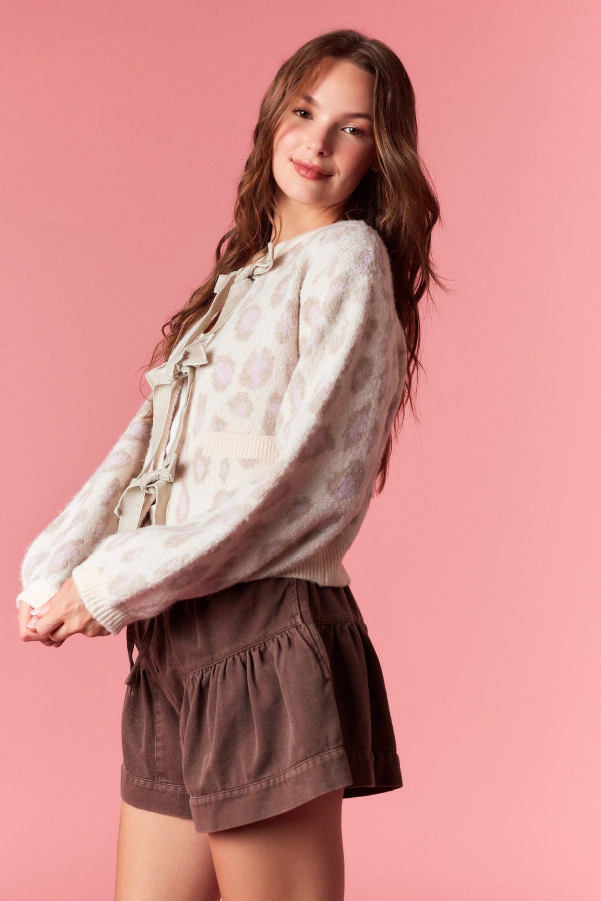 Front Tie Velvet Leopard Cardigan