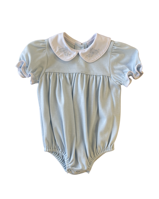 Auraluz Knit Girl Bubble..Blue with embroidered Bow Collar