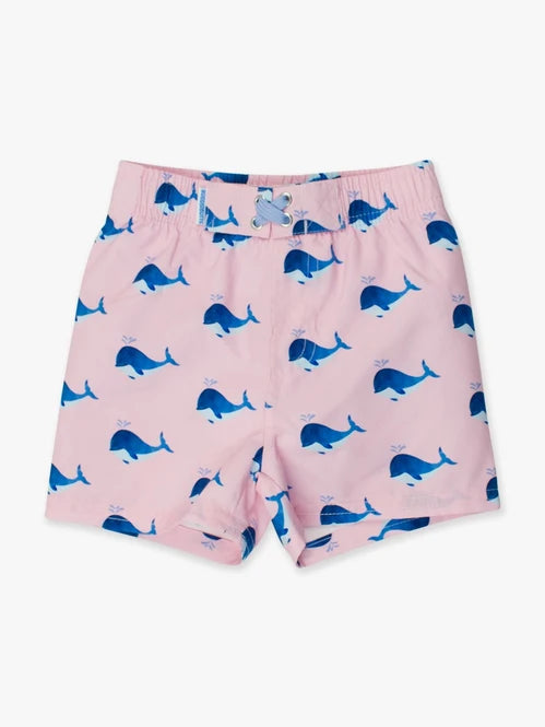 Pink Whale friends swim trunks