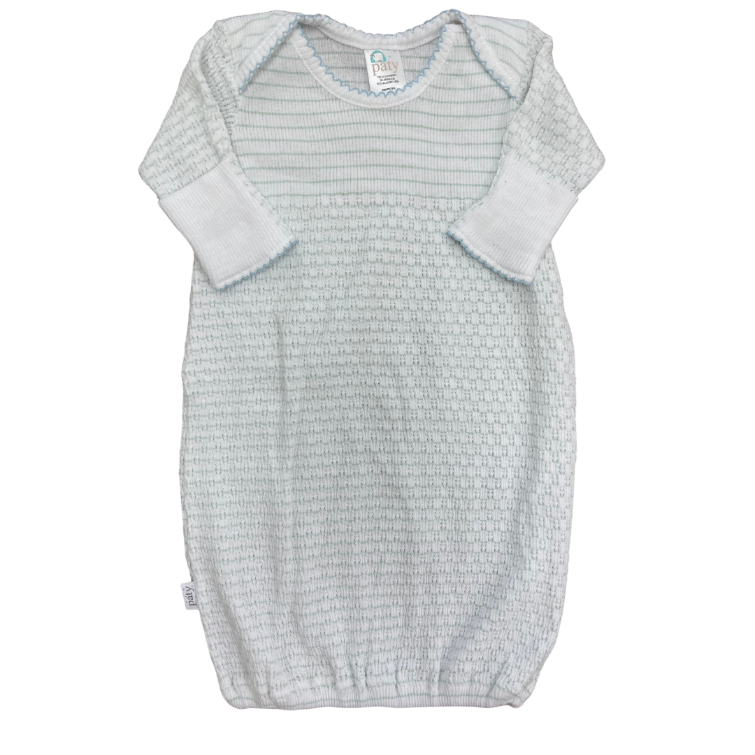 Paty Knit Overlap Shoulder Pinstripe Gown- Green/White/Blue