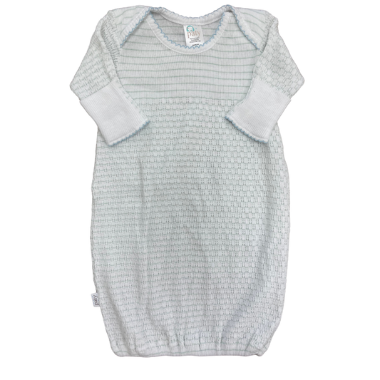 Paty Knit Overlap Shoulder Pinstripe Gown- Green/White/Blue