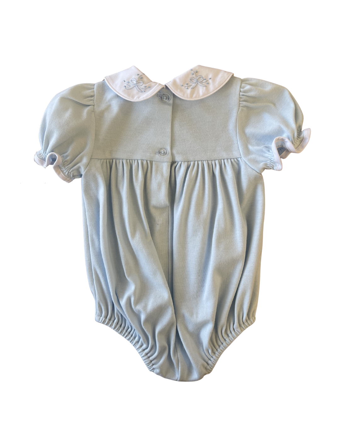 Auraluz Knit Girl Bubble..Blue with embroidered Bow Collar