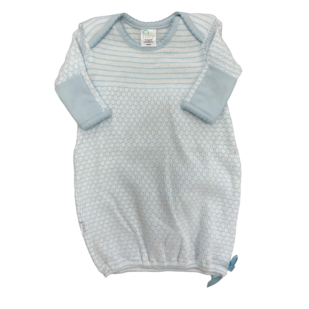 Paty Knit Overlap Shoulder Pinstripe Gown- Blue/White/Blue