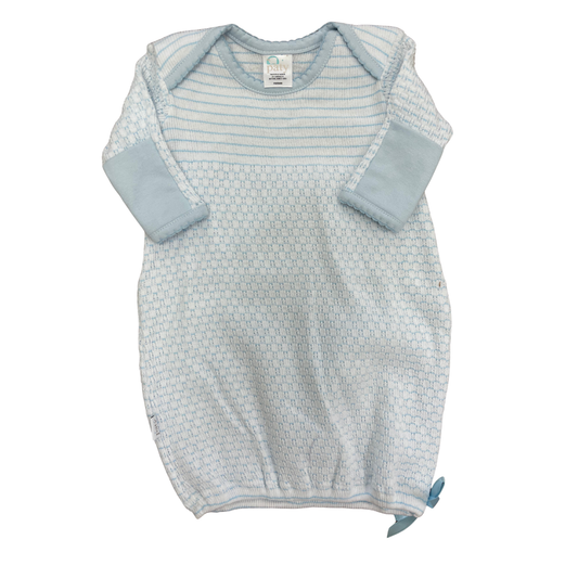 Paty Knit Overlap Shoulder Pinstripe Gown- Blue/White/Blue