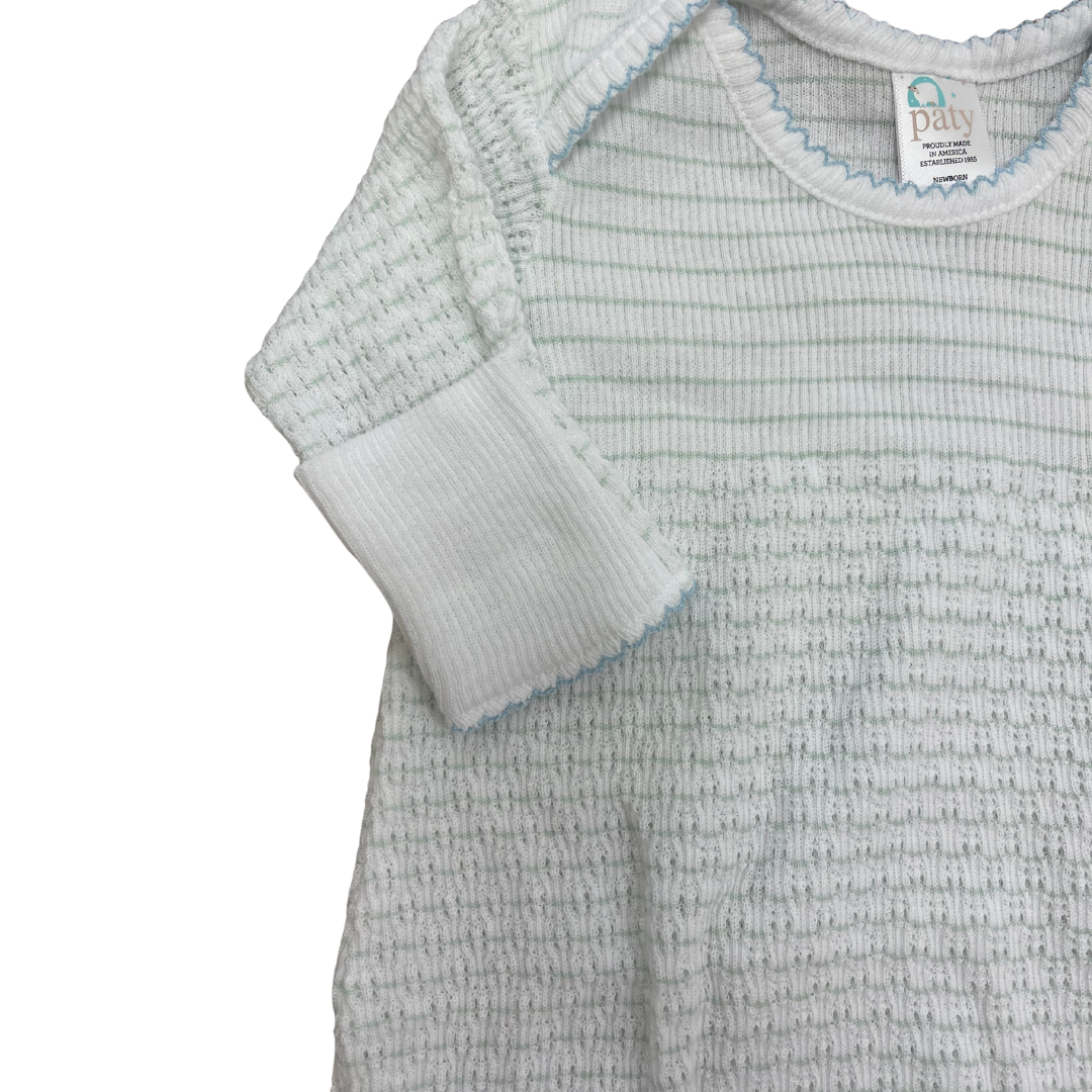 Paty Knit Overlap Shoulder Pinstripe Gown- Green/White/Blue