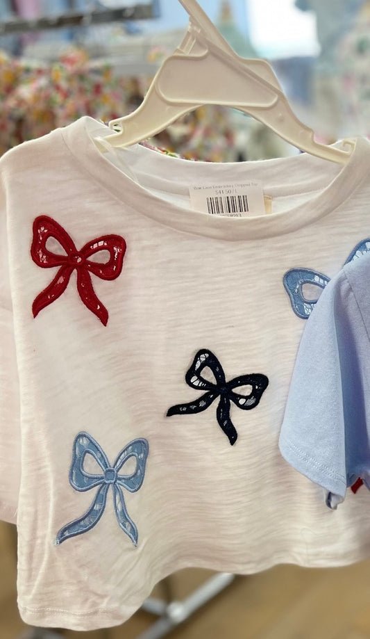 Bow Lace Embroidery Cropped Top