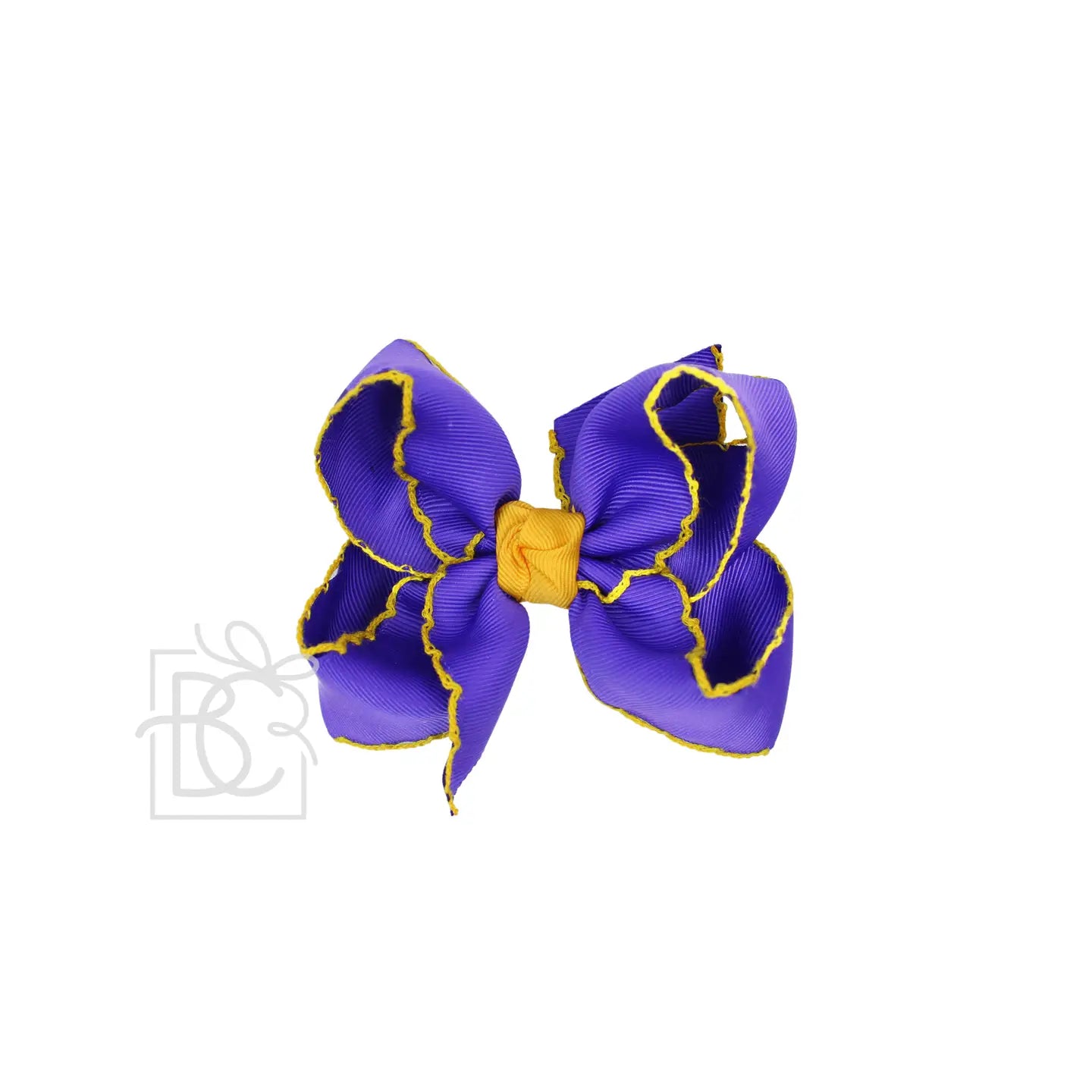 Purple/Yellow Gold 7/8 Crochet Edge Gros 3.5" Bow W/knot on Alligator Clip