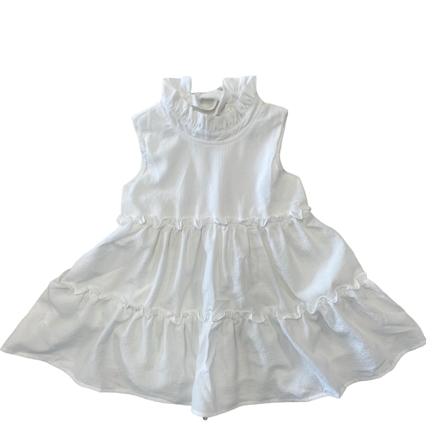 White Stripe Sleeveless Tier Dress