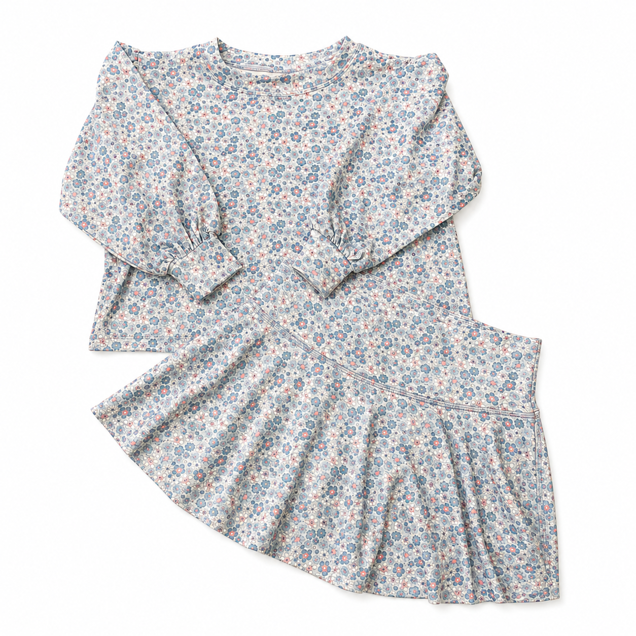 Blue Floral Skirt Set