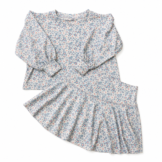 Blue Floral Skirt Set