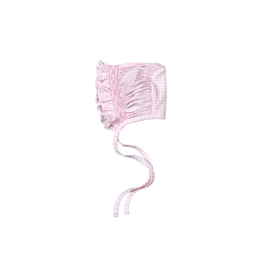 Pink gingham clsssic Pima Hand Smocked Bonnet