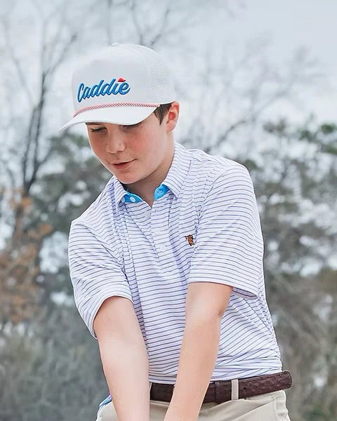 YOUTH CADDIE RANGE POLO PINK/BLUE