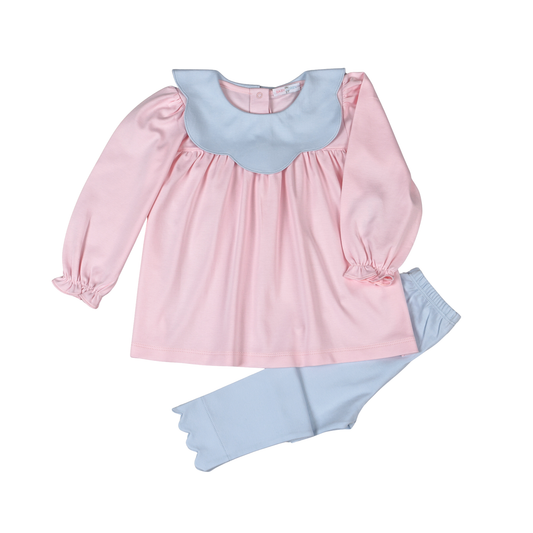 Emma Pink Pima Scallop Collar Pant Set