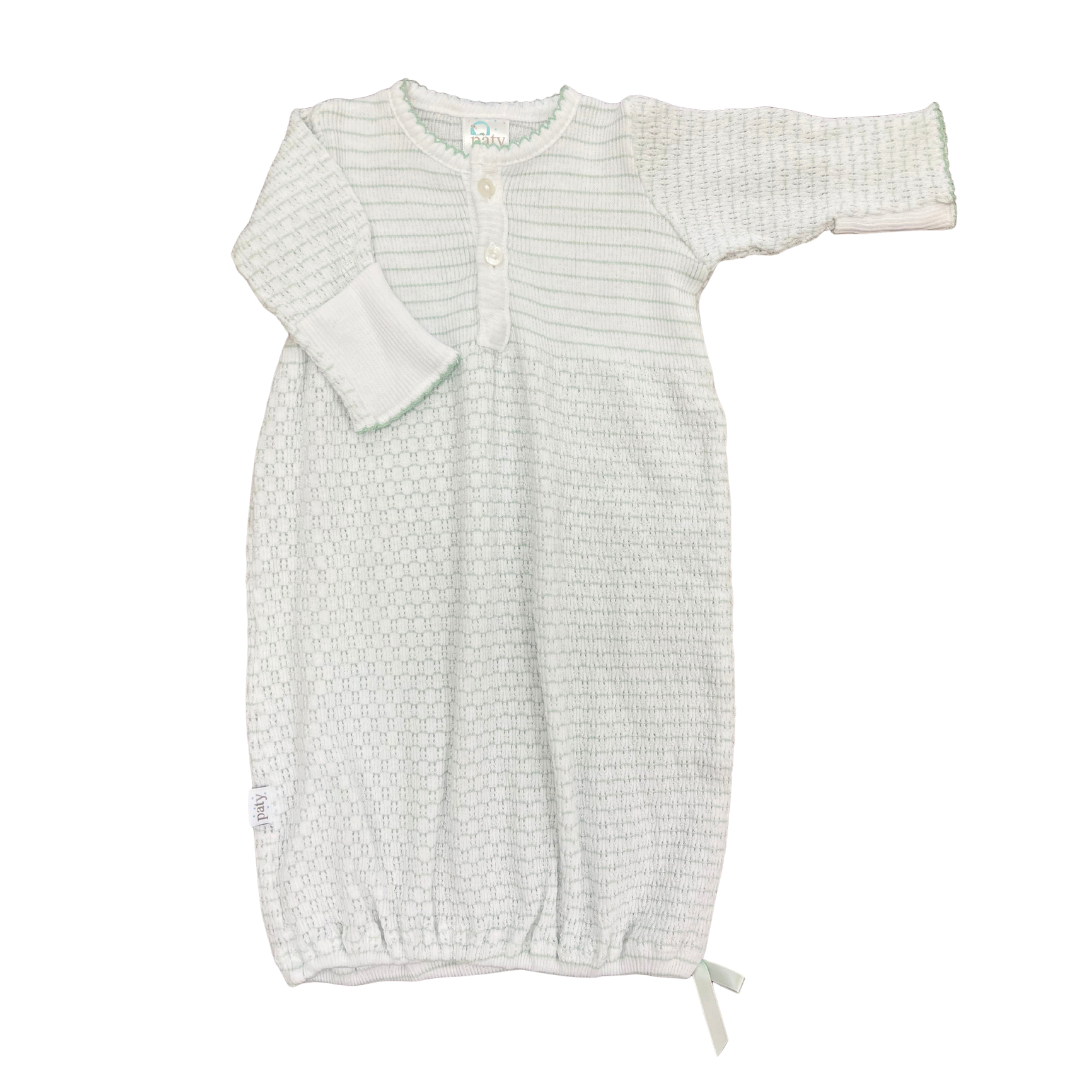 Paty Knit Pinstripe Placket Gown- Mint W/ Mint Trim