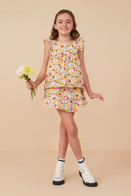 Floral Ruffled Tank and Smocked Skirt Set