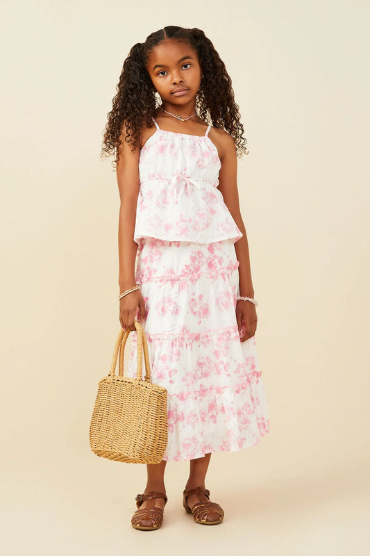 Floral Tie Detail Peplum Tank and Maxi Skirt Set