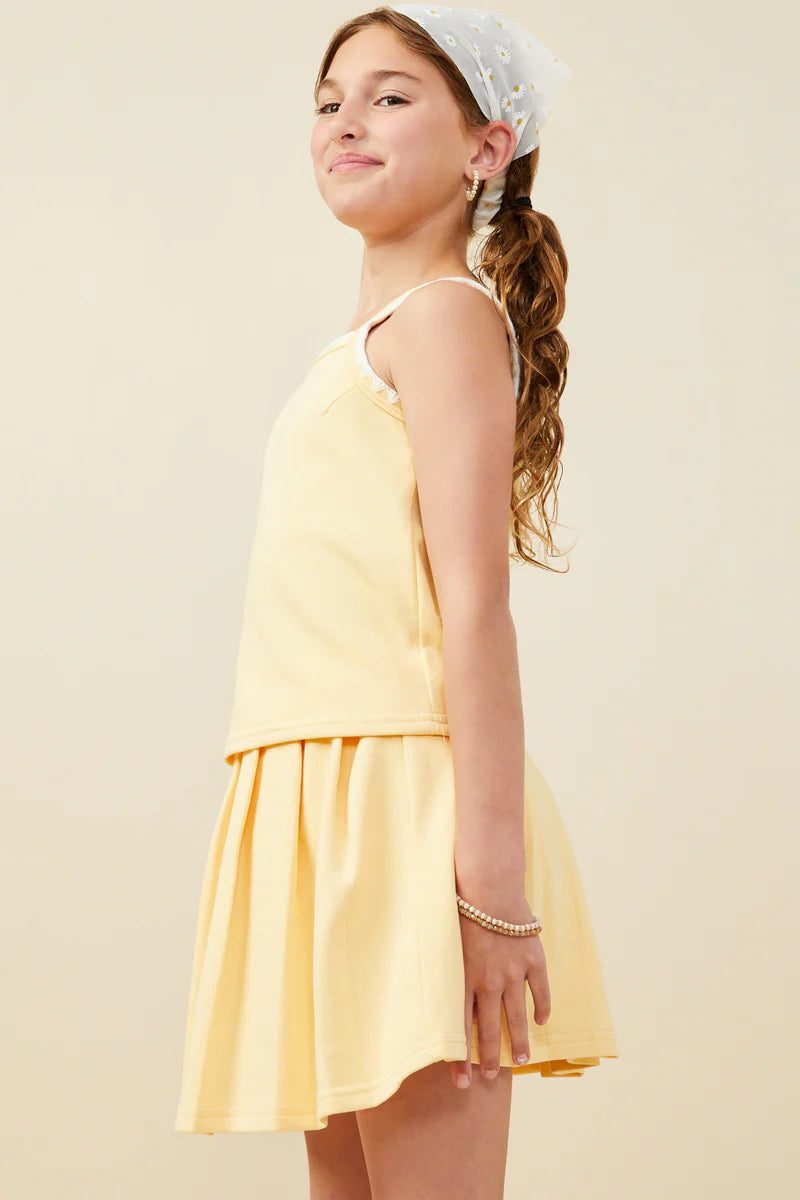 French Terry Tank Top and Elastic Pleated Skirt