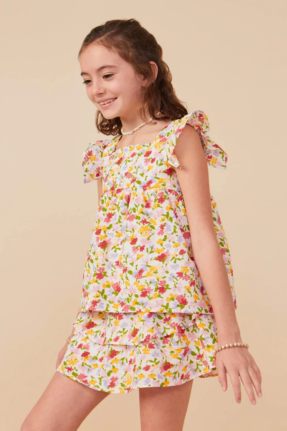 Floral Ruffled Tank and Smocked Skirt Set
