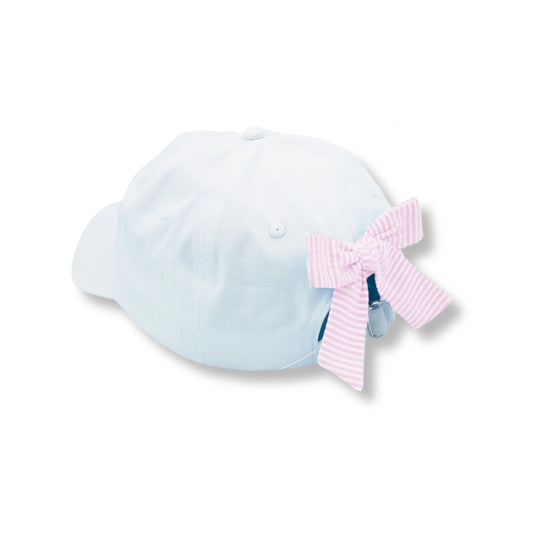 White Bow Baseball Hat With Pink Bow