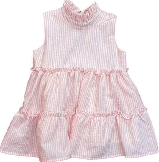 Pink Stripe Sleeveless Tier Dress