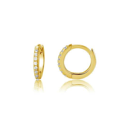 14K Gold Plated Huggie CZ Hoop Earrings 13MM