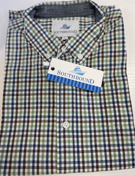 SouthBound LS Dress Shirt-Navy/Aspen Green