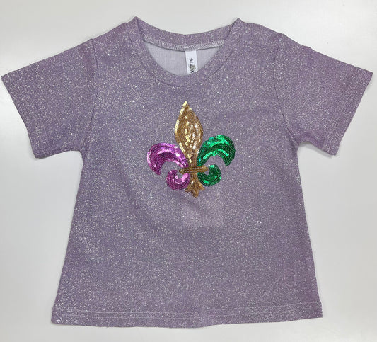 Mardi Gras Sparkle Fleur De Lis Short Sleeve T-Shirt - Lavender