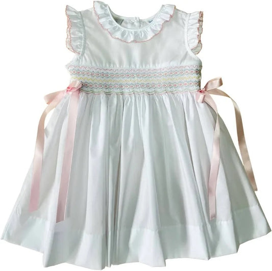 Classic White Smock Sleeveless Bow Dress