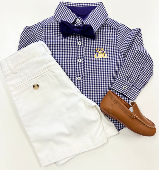 LSU Gingham Shirt With Bowtie