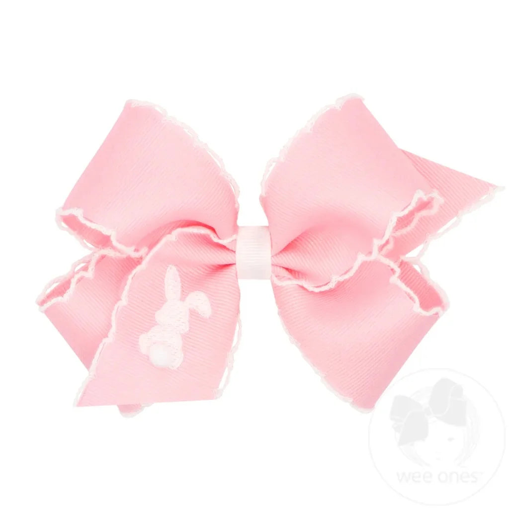 King Moonstitch Grosgrain Hair Bow with Easter-Inspired Embroidery