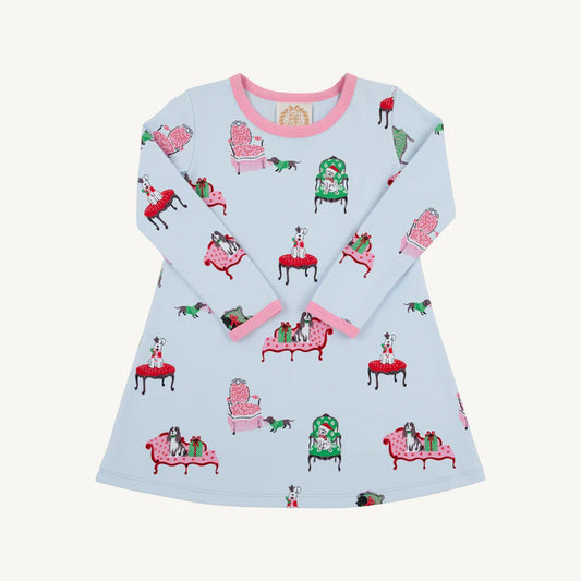 Long Sleeve Poly Play Dress  Paw-recious/Hamptons Hot Pink