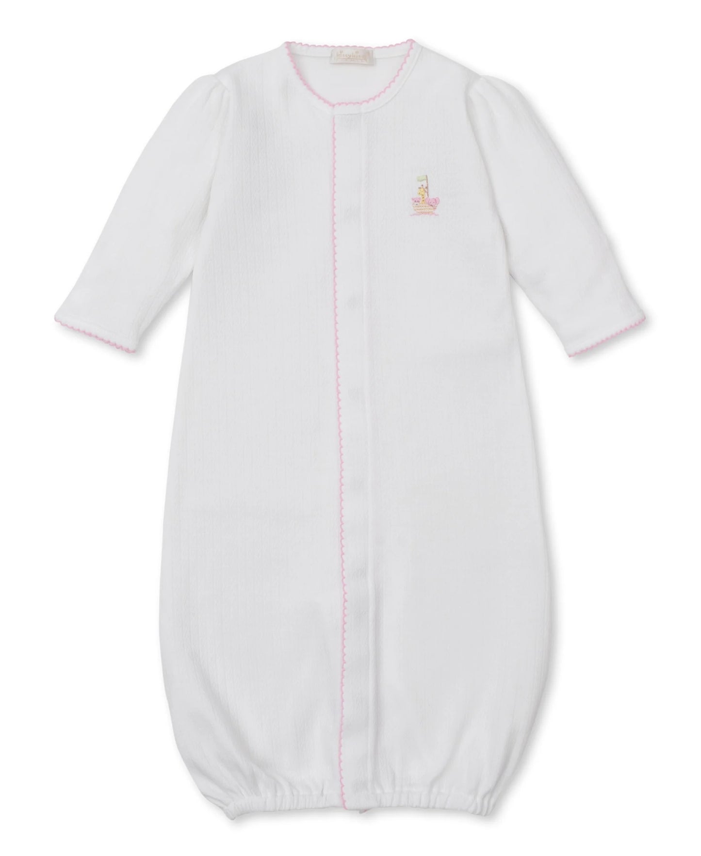 Kissy Kissy Premier Noah's Ark Converter Gown W/Hand Embroidery White/Pink