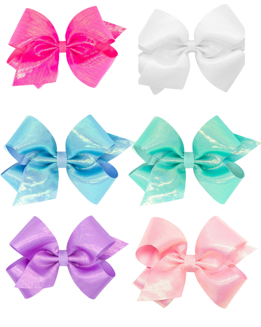 King Sheer Iridescent and Grosgrain Overlay Hair Bow