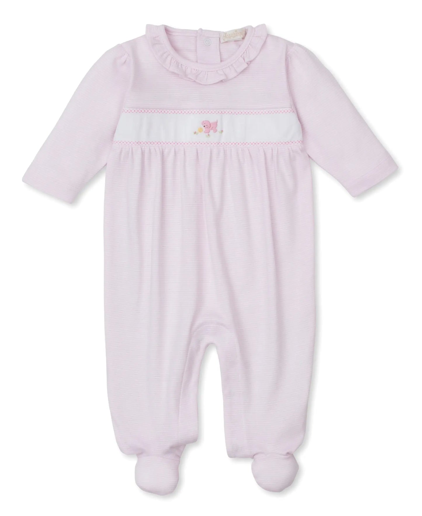 Pink Puppy Footie w/ Hand Emb