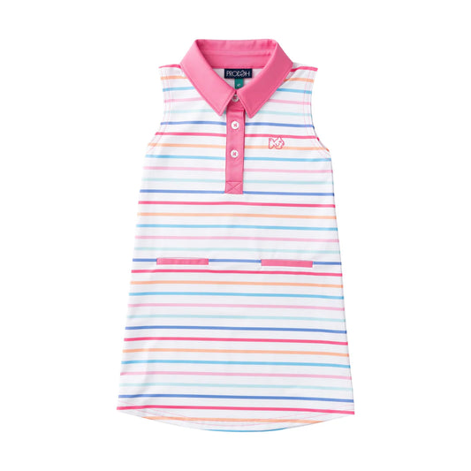 Girls' Sleeveless Pro Performance Polo Dress Sunset Stripe