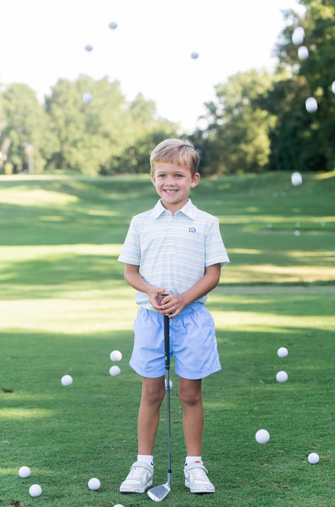 Boys' Short Sleeve Pro Performance Polo - Yellow Pear Windsurfer Stripe