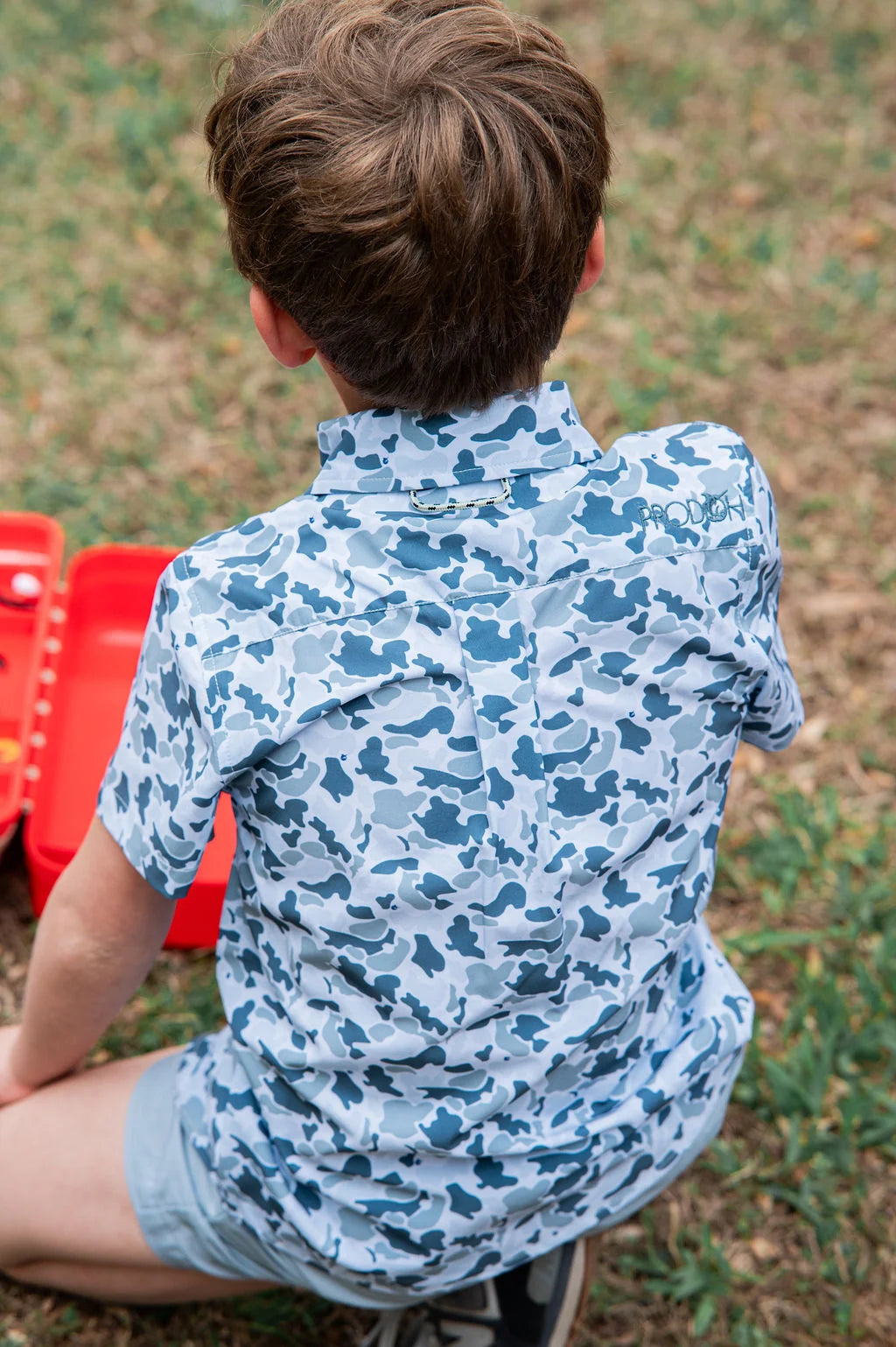 Boys' Short Sleeve Button Down Shirt in Cool Blues Break Point Camo