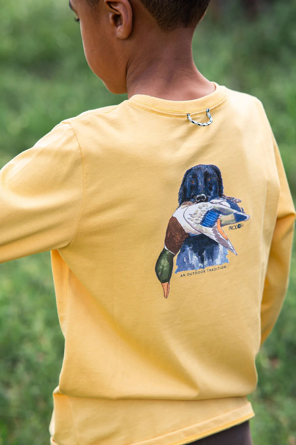 Boys' Long Sleeve Cotton T-shirt in Ochre Duck Hunting Dog Art
