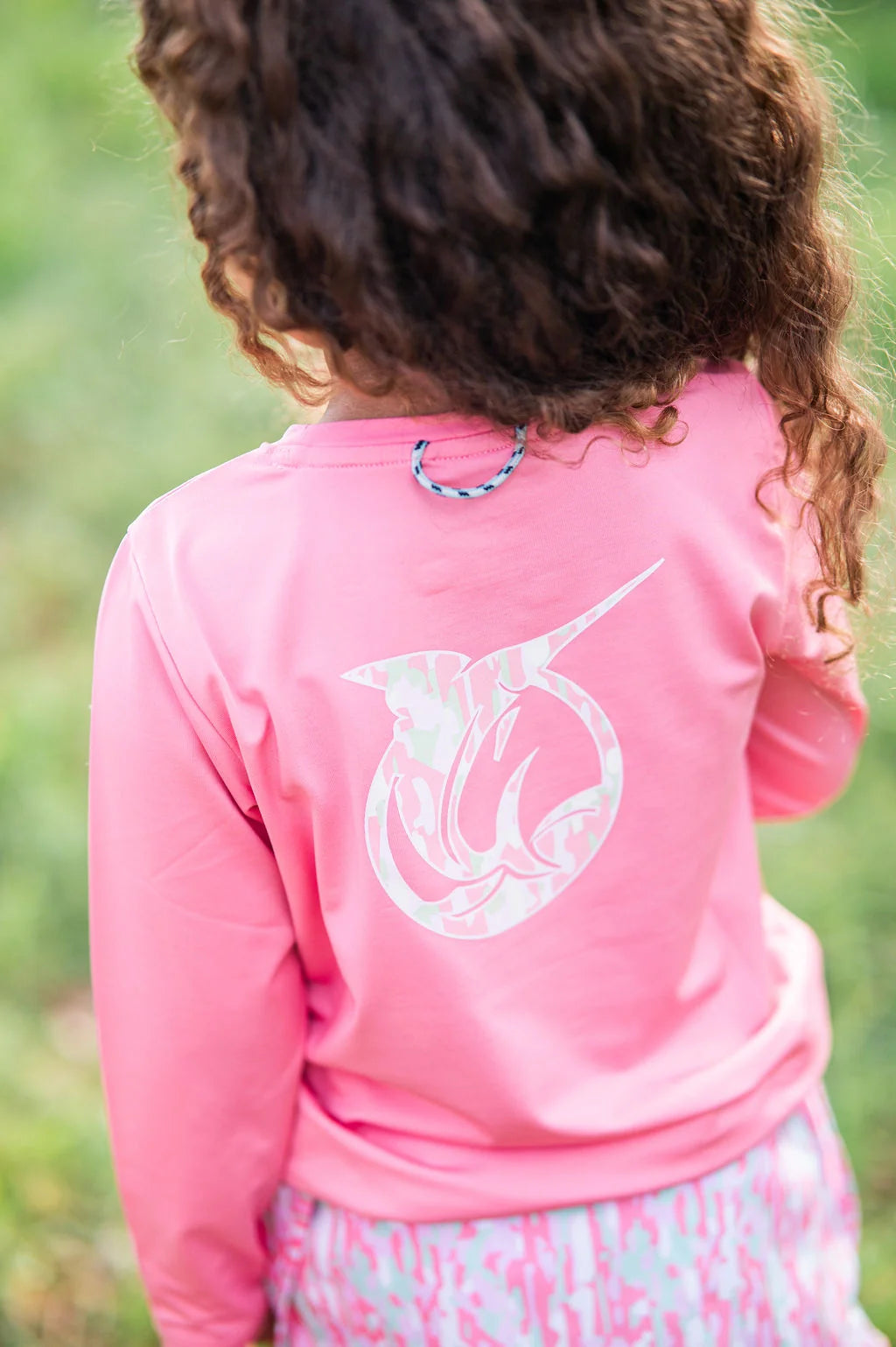 Girls' Pro Performance Long Sleeve T-shirt in Geranium Pink Camo Logo