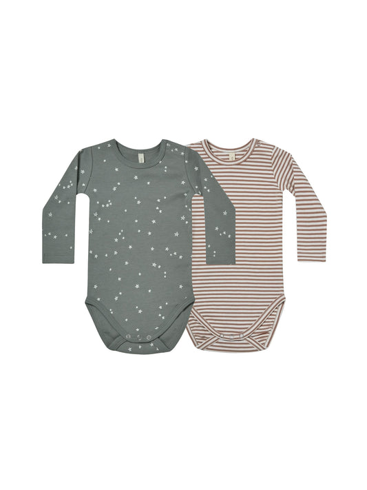 Quincy Mae-Jersey Bodysuits 2 pk-Stars,Cocoa Stripe