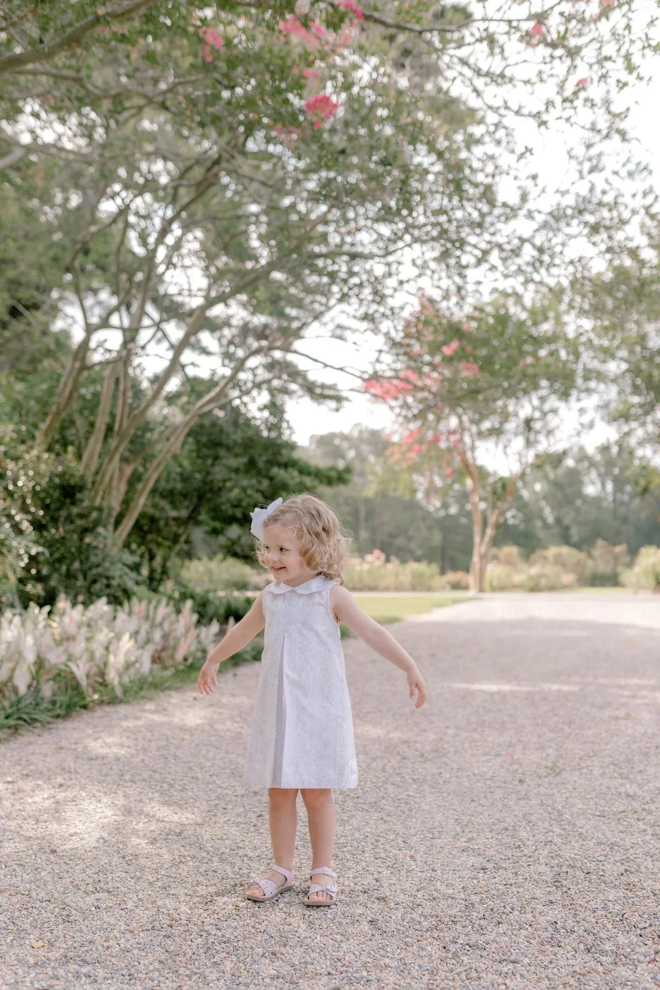 PINK FLORAL STRIPE PLEAT DRESS