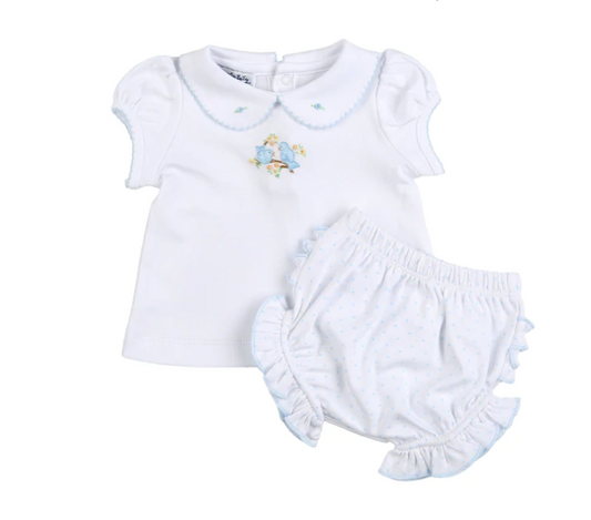 Blue Birds and Blossoms Girls Collared Short Set