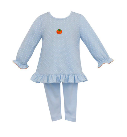 Pumpkin-Girl's Tuni Set W/ Leggins- Lt Blue Dot