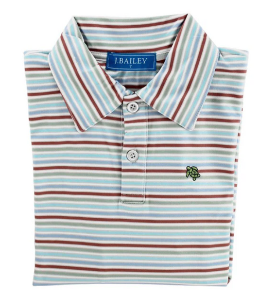 L/S Striped Performance Polo-Polo/Rust