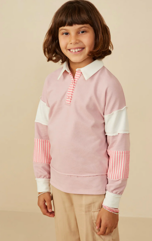 Mixed Media Print Block Knit Rugby Shirt