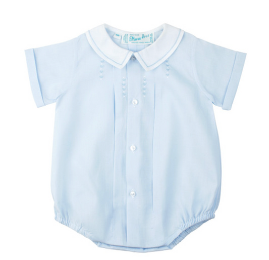 Button Front Creeper Baby Boy Bubble - Blue/white