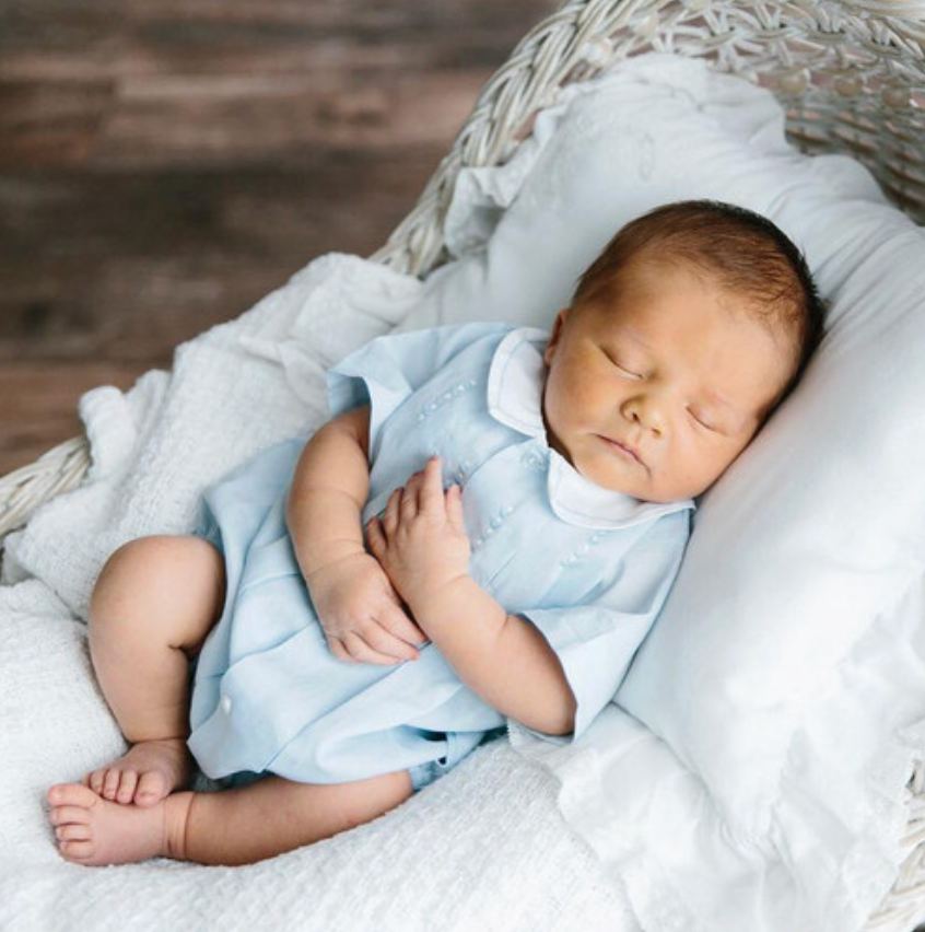 Button Front Creeper Baby Boy Bubble - Blue/white