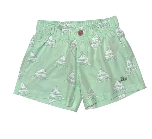 Performance Play Shorts- Blue Sailboats