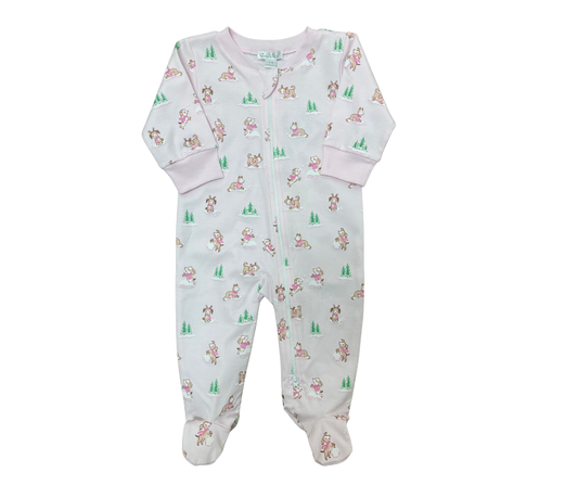 Christmas Pink Footie w/ Zip PRT Pink